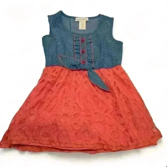 Emma & Elsa Denim & Lace Polka Dot Dress Size 5 Sleeveless - Picture 1 of 4